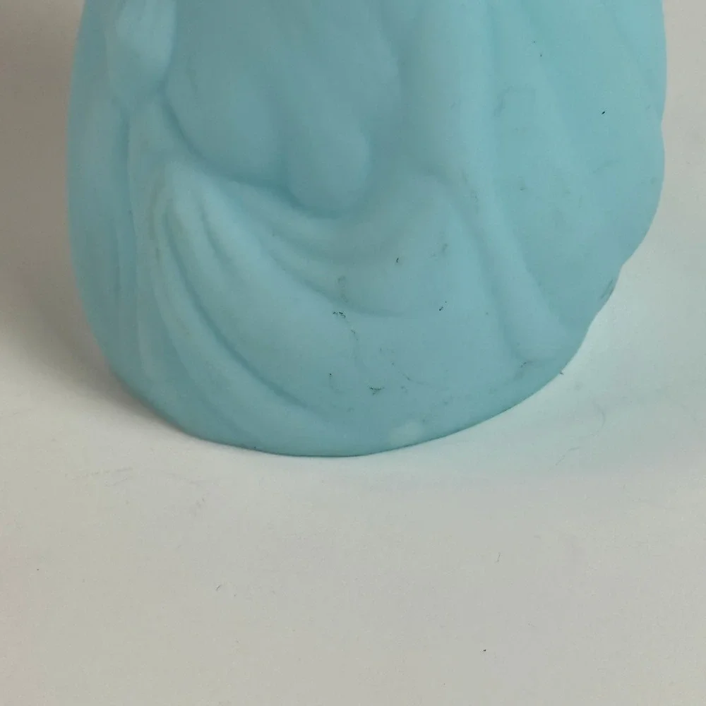 Fenton Madonna Praying Mary Satin Blue Glass Votive Candle Holder 6.25